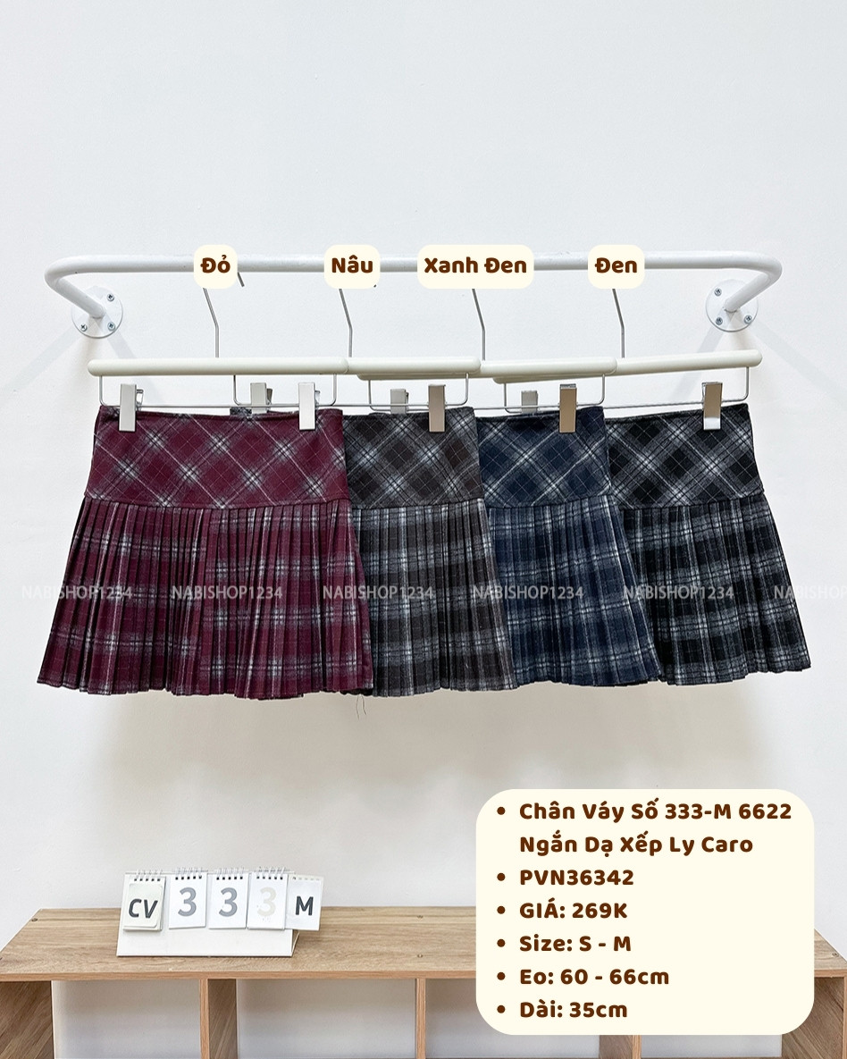 Chân Váy Số 333-M 6622 Ngắn Dạ Xếp Ly Caro