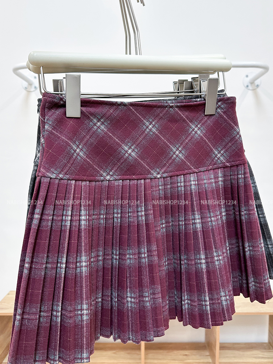 Chân Váy Số 333-M 6622 Ngắn Dạ Xếp Ly Caro