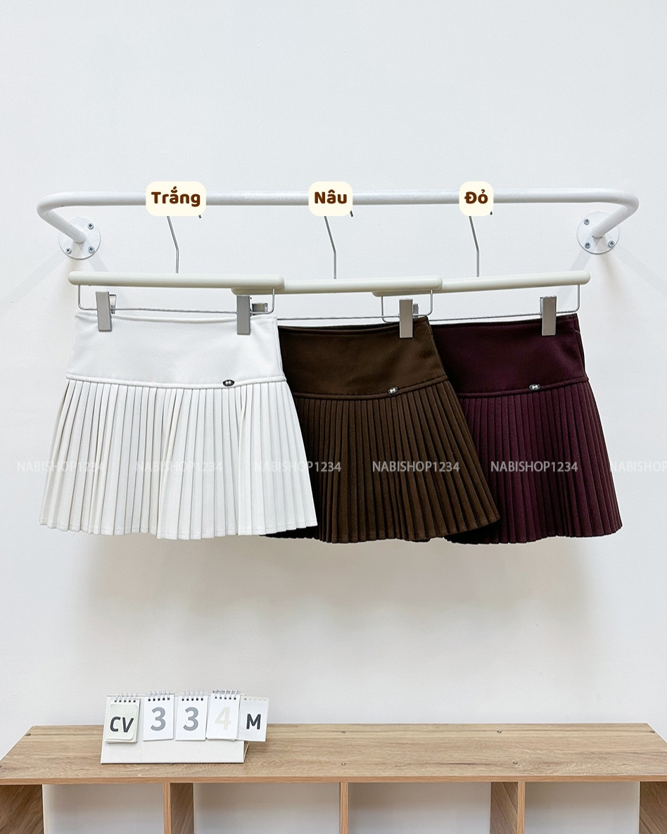 Chân Váy Số 334-M 6920 Ngắn Dạ Xếp Ly Nơ