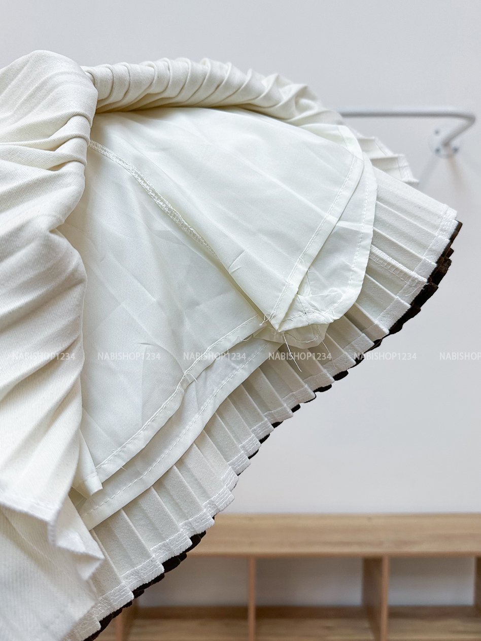 Chân Váy Số 334-M 6920 Ngắn Dạ Xếp Ly Nơ