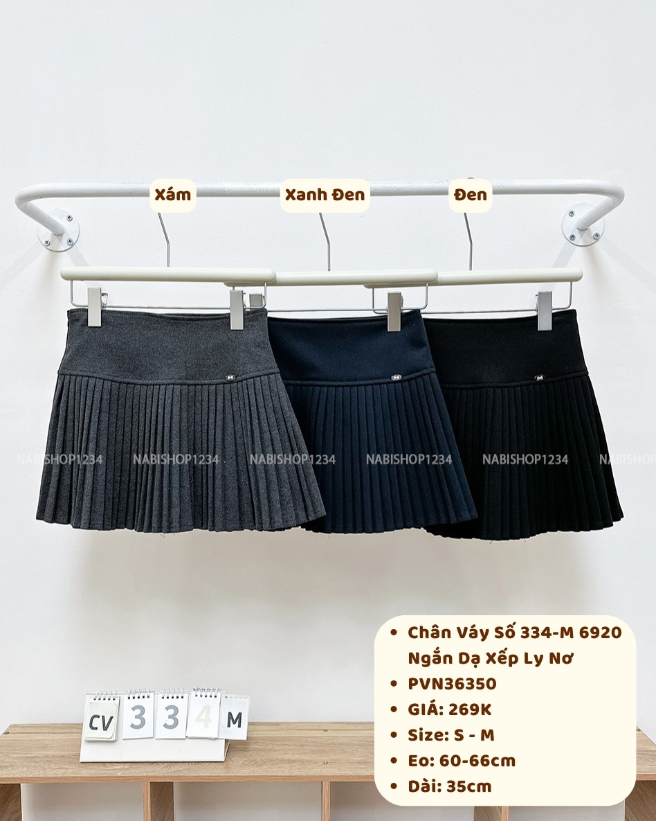 Chân Váy Số 334-M 6920 Ngắn Dạ Xếp Ly Nơ