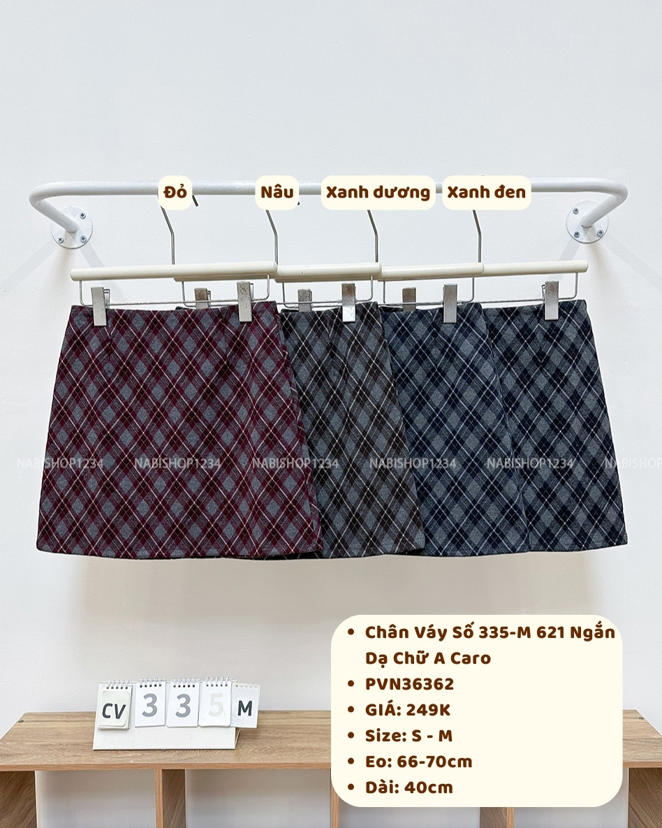 Chân Váy Số 335-M 621 Ngắn Dạ Chữ A Caro