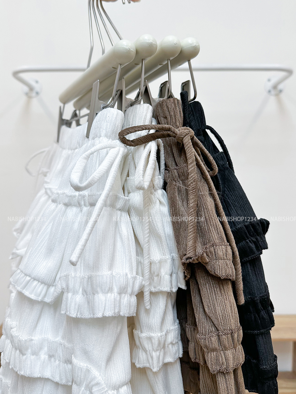 Chân Váy Số 337-U 1597 Ngắn Nhung Tầng Nơ Eo