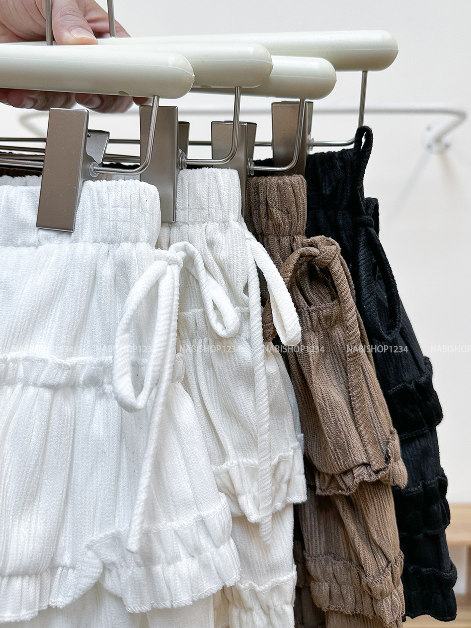 Chân Váy Số 337-U 1597 Ngắn Nhung Tầng Nơ Eo