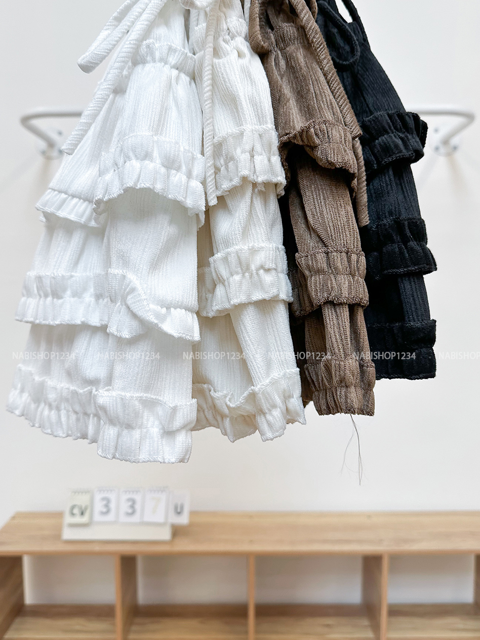 Chân Váy Số 337-U 1597 Ngắn Nhung Tầng Nơ Eo