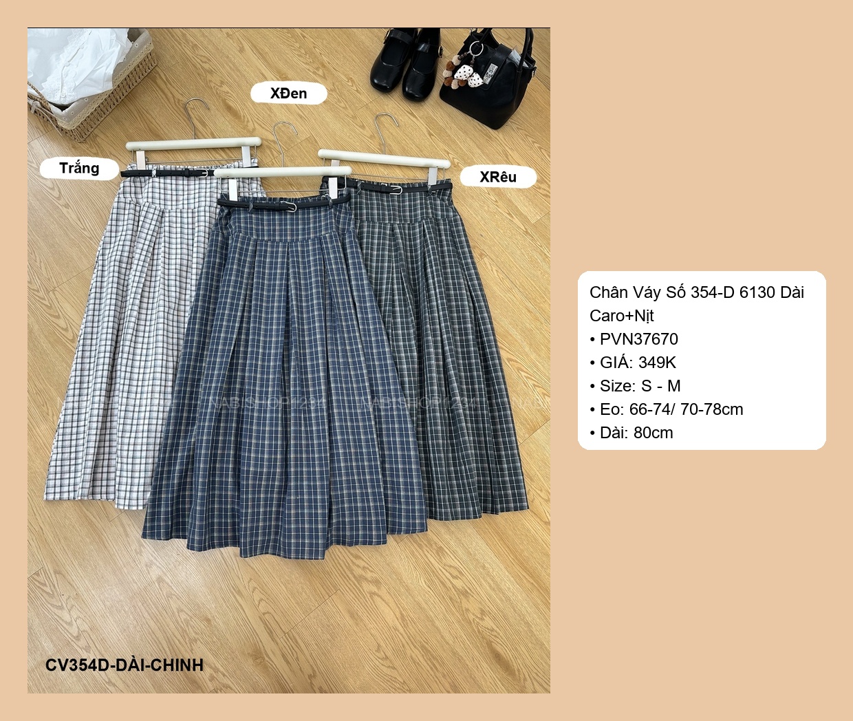 Chân Váy Số 354-D 6130 Dài Caro+Nịt