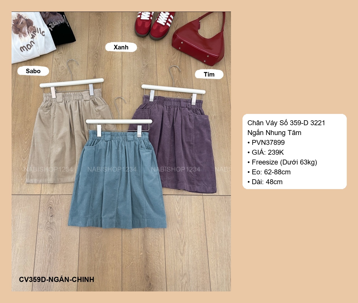 Chân Váy Số 359-D 3221 Ngắn Nhung Tăm