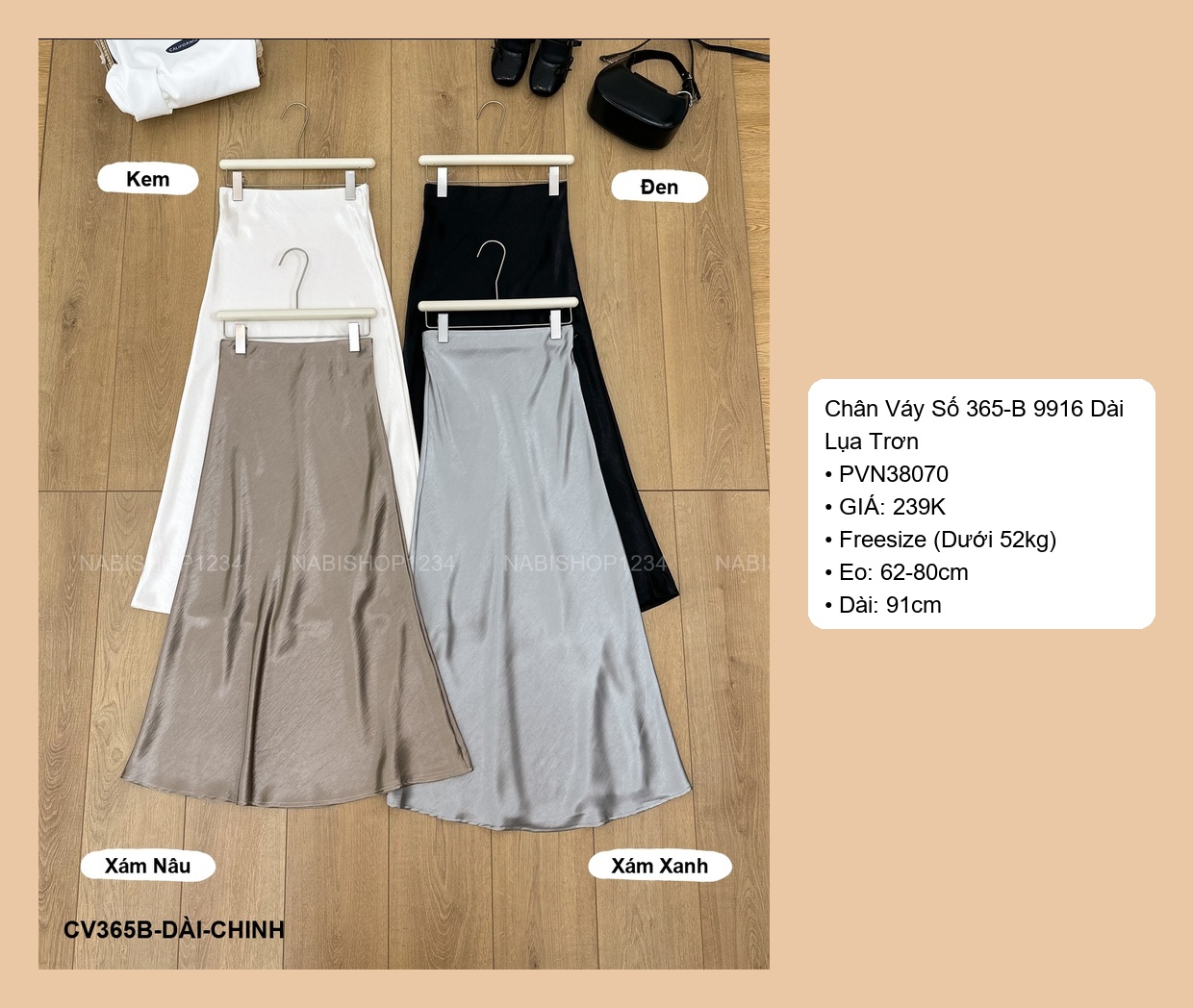 Chân Váy Số 365-B 9916 Dài Lụa Trơn