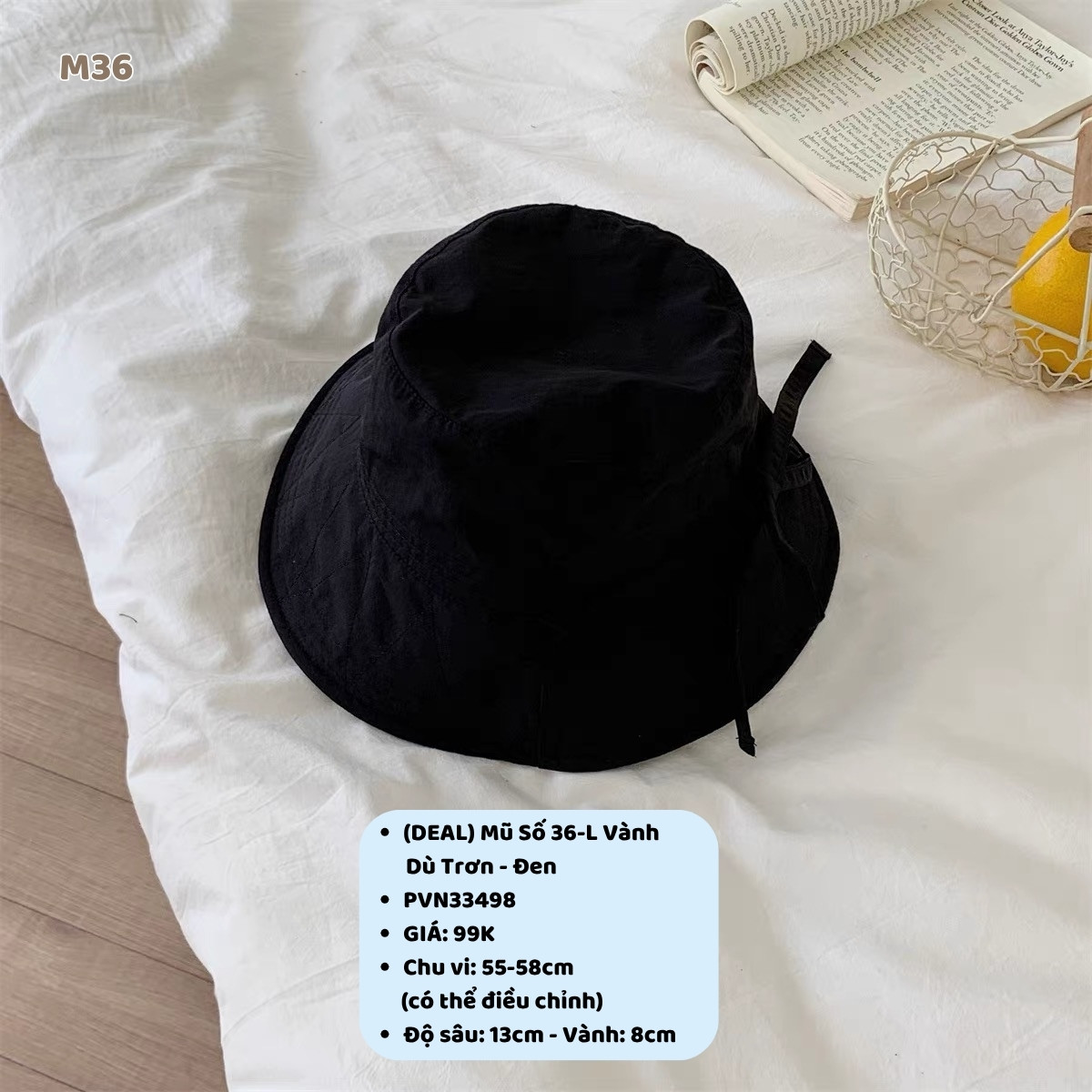 (DEAL) Mũ Số 36-L Vành Dù Trơn