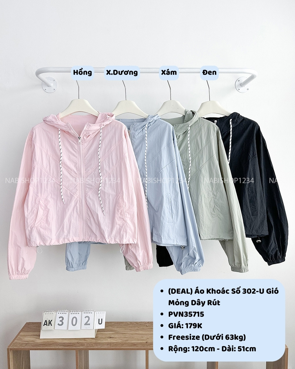 (DEAL) Áo Khoác Số 302-U Gió Mỏng Dây Rút