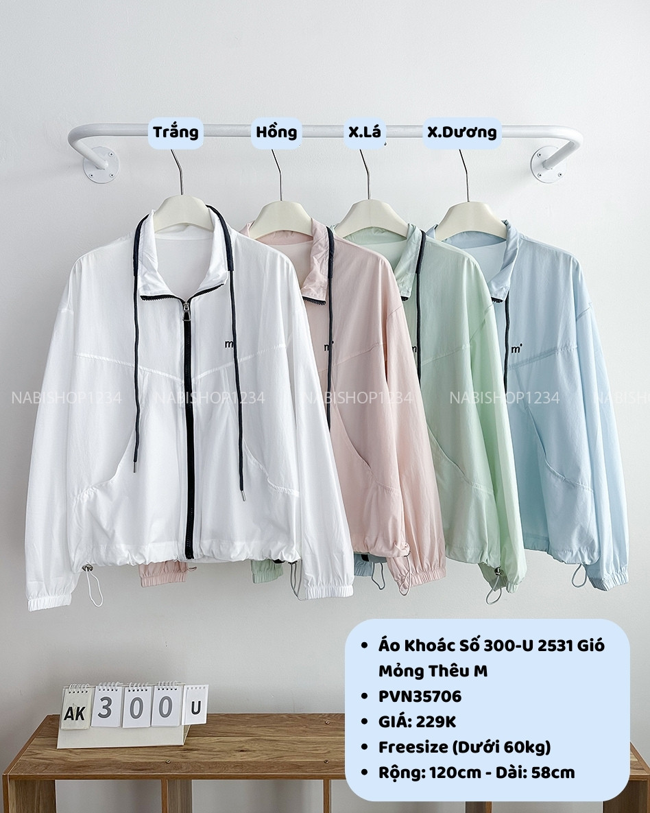 Áo Khoác Số 300-U 2531 Gió Mỏng Thêu M