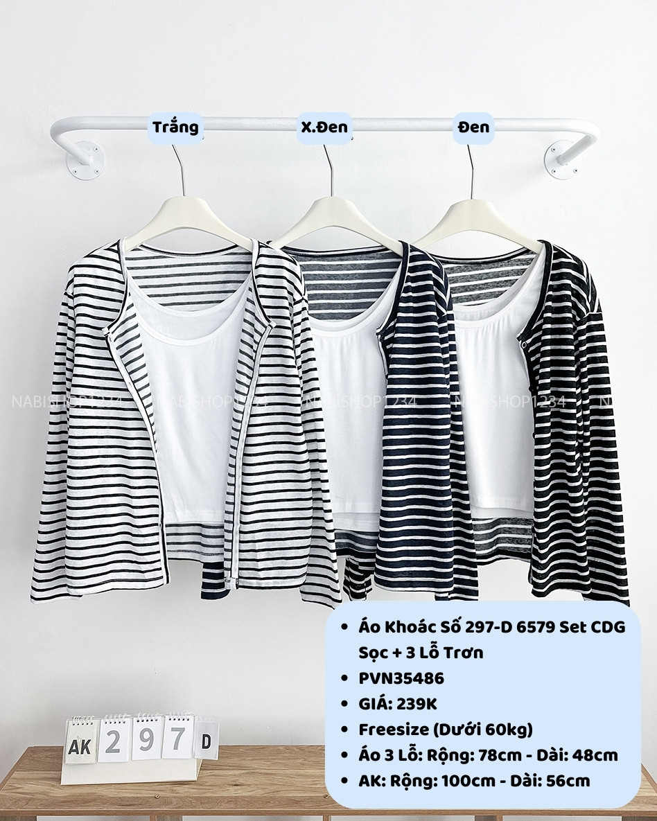 Áo Khoác Số 297-D 6579 Set CDG Sọc + 3 Lỗ Trơn