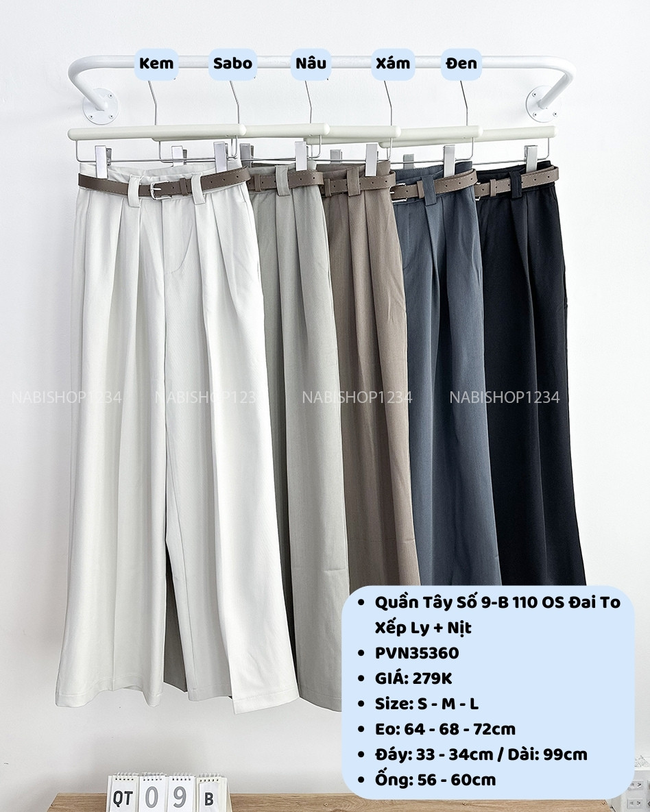 Quần Tây Số 9-B 110 OS Đai To Xếp Ly + Nịt