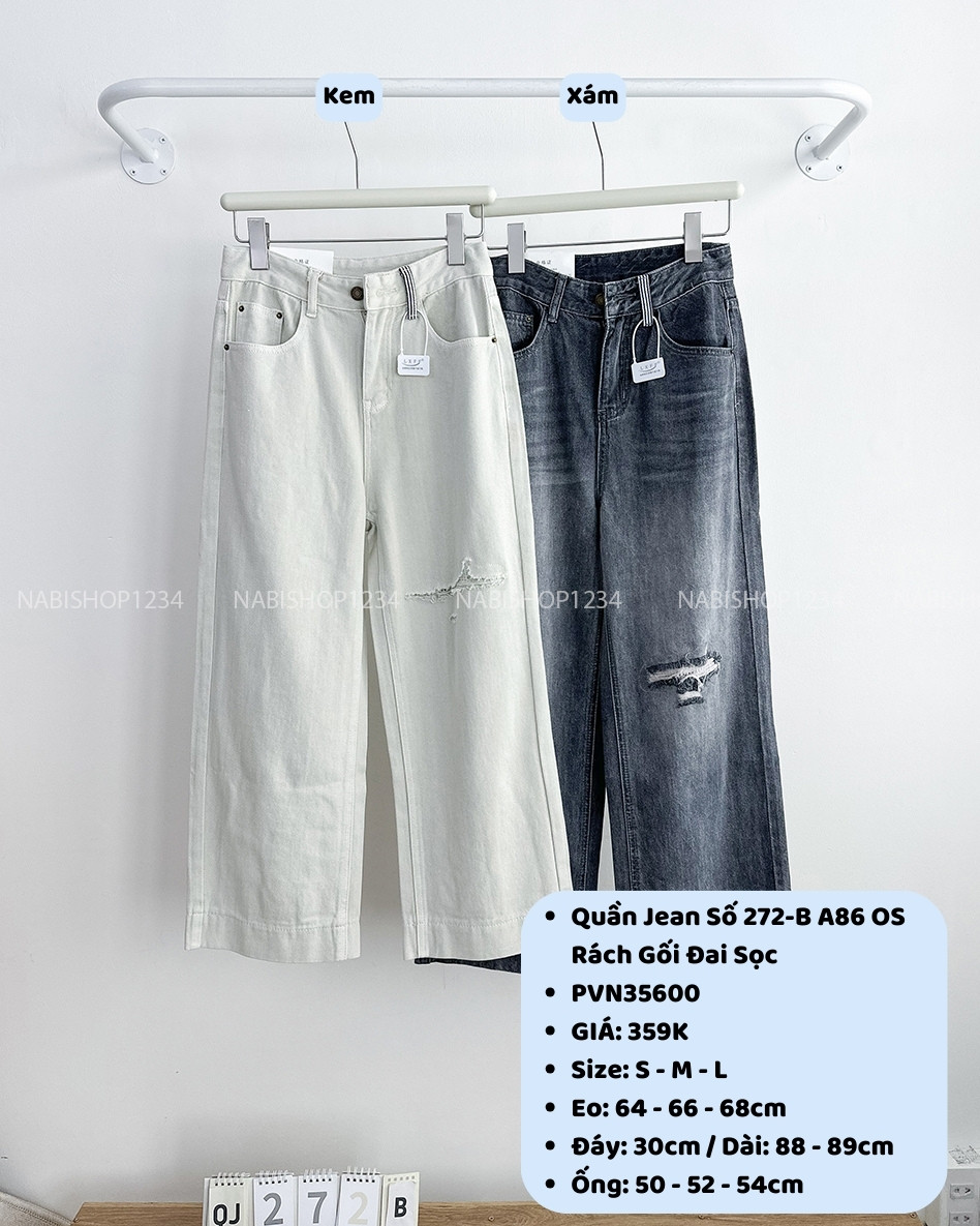 Quần Jean Số 272-B A86 OS Rách Gối Đai Sọc
