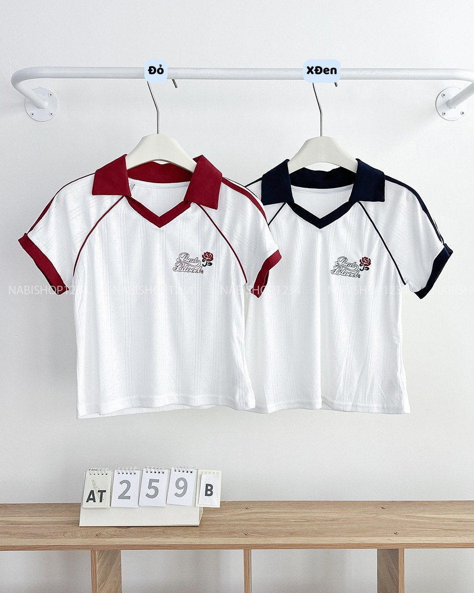 Áo Thun Số 259-B 8224 Polo Tay Viền Thêu Hoa