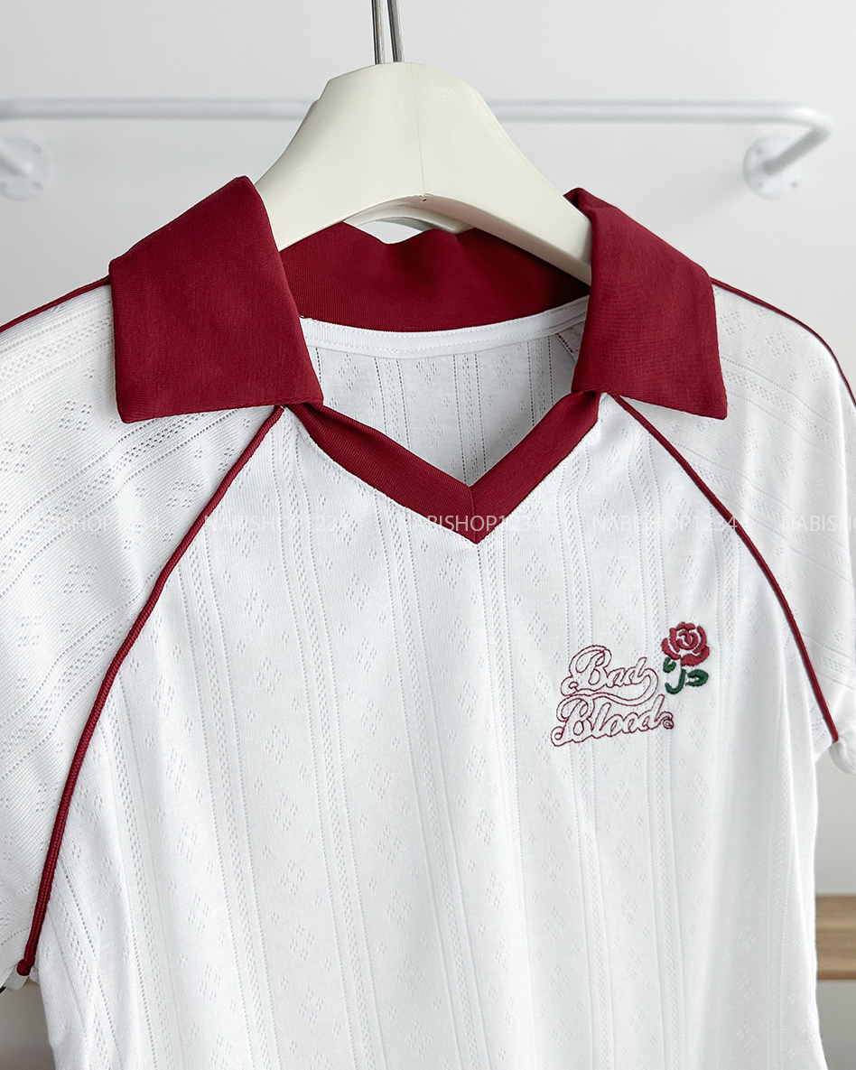 Áo Thun Số 259-B 8224 Polo Tay Viền Thêu Hoa