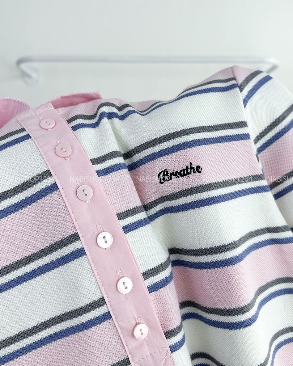 Áo thun Số 257-B 6397 TN Polo Kẻ Chữ Breathe