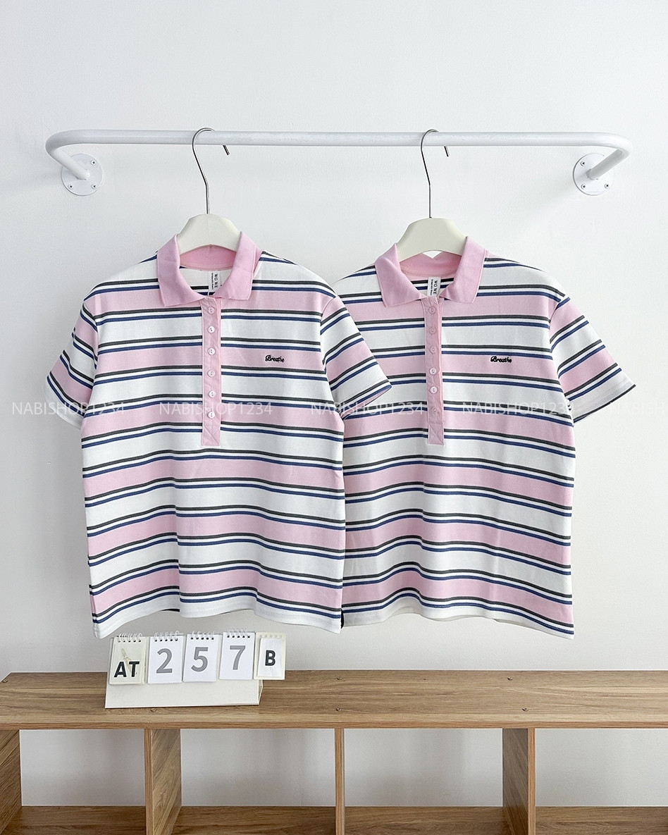 Áo thun Số 257-B 6397 TN Polo Kẻ Chữ Breathe