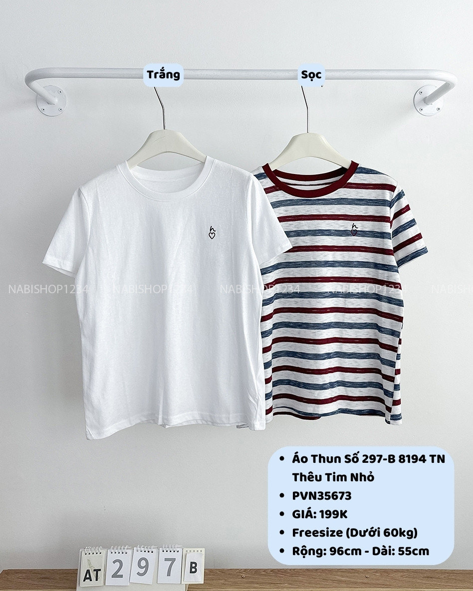 Áo Thun Số 297-B 8194 TN Thêu Tim Nhỏ
