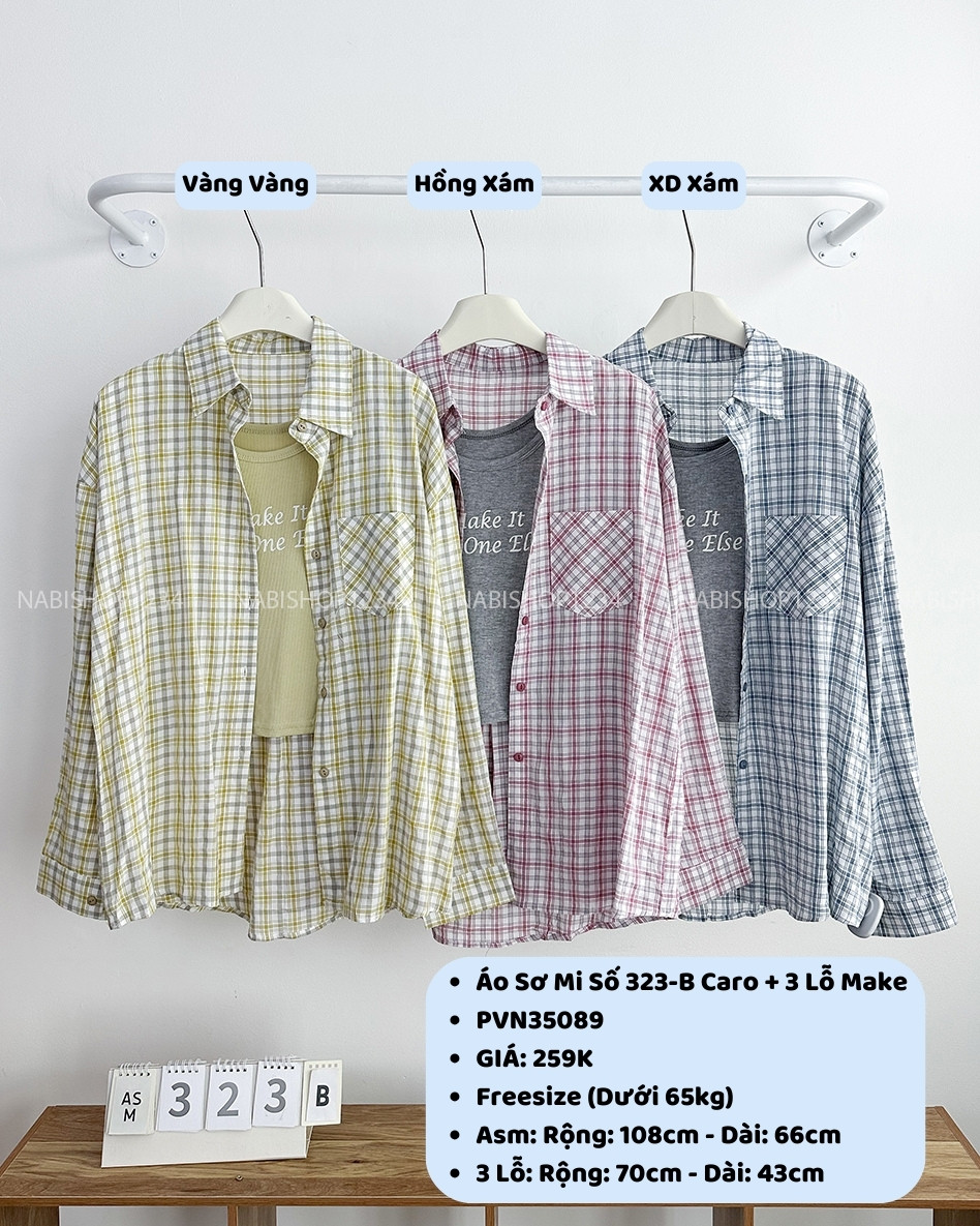 Áo Sơ Mi Số 323-B 7032 TD Caro Nhỏ + 3 Lỗ Make