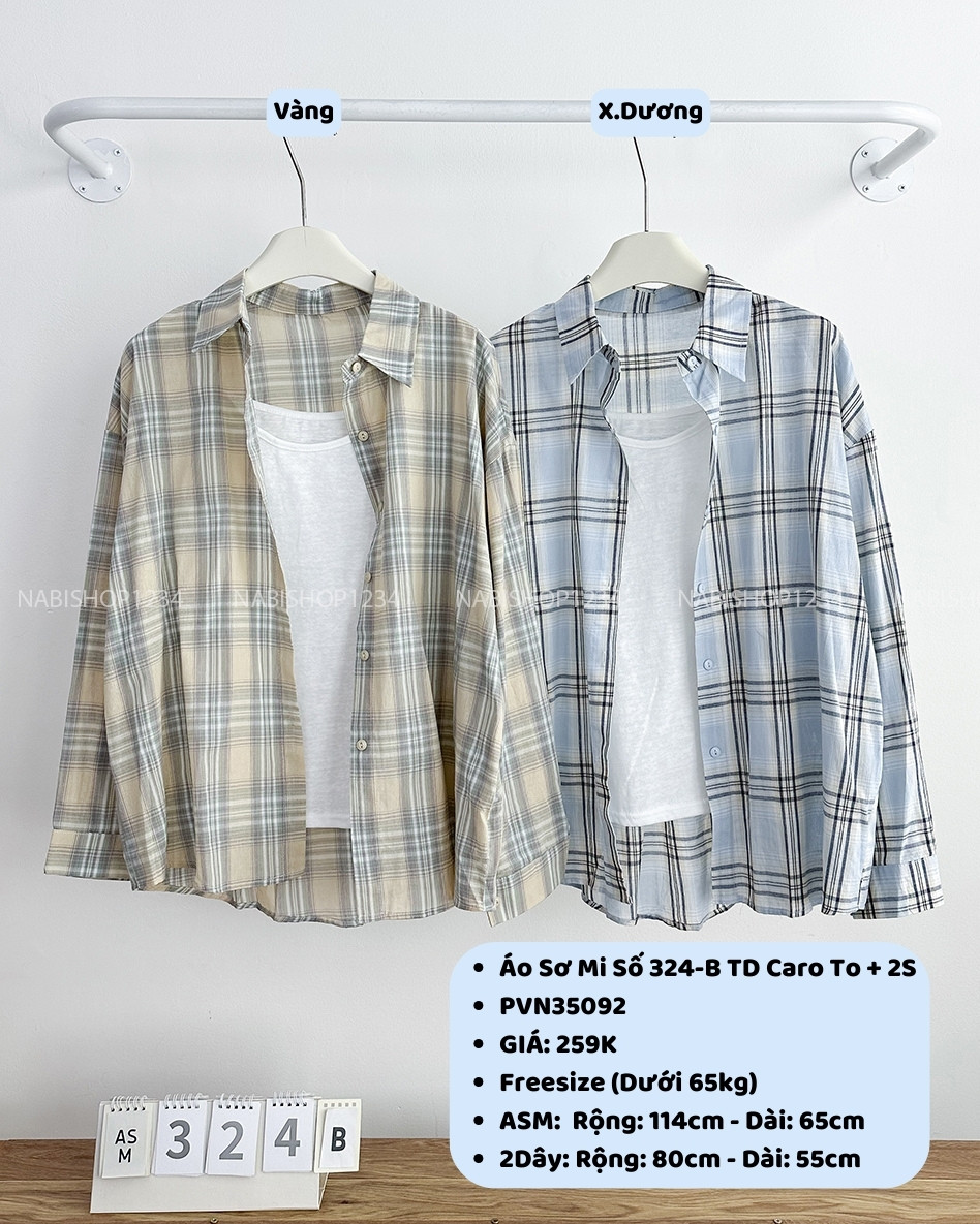 Áo Sơ Mi Số 324-B TD Caro To + 2Dây