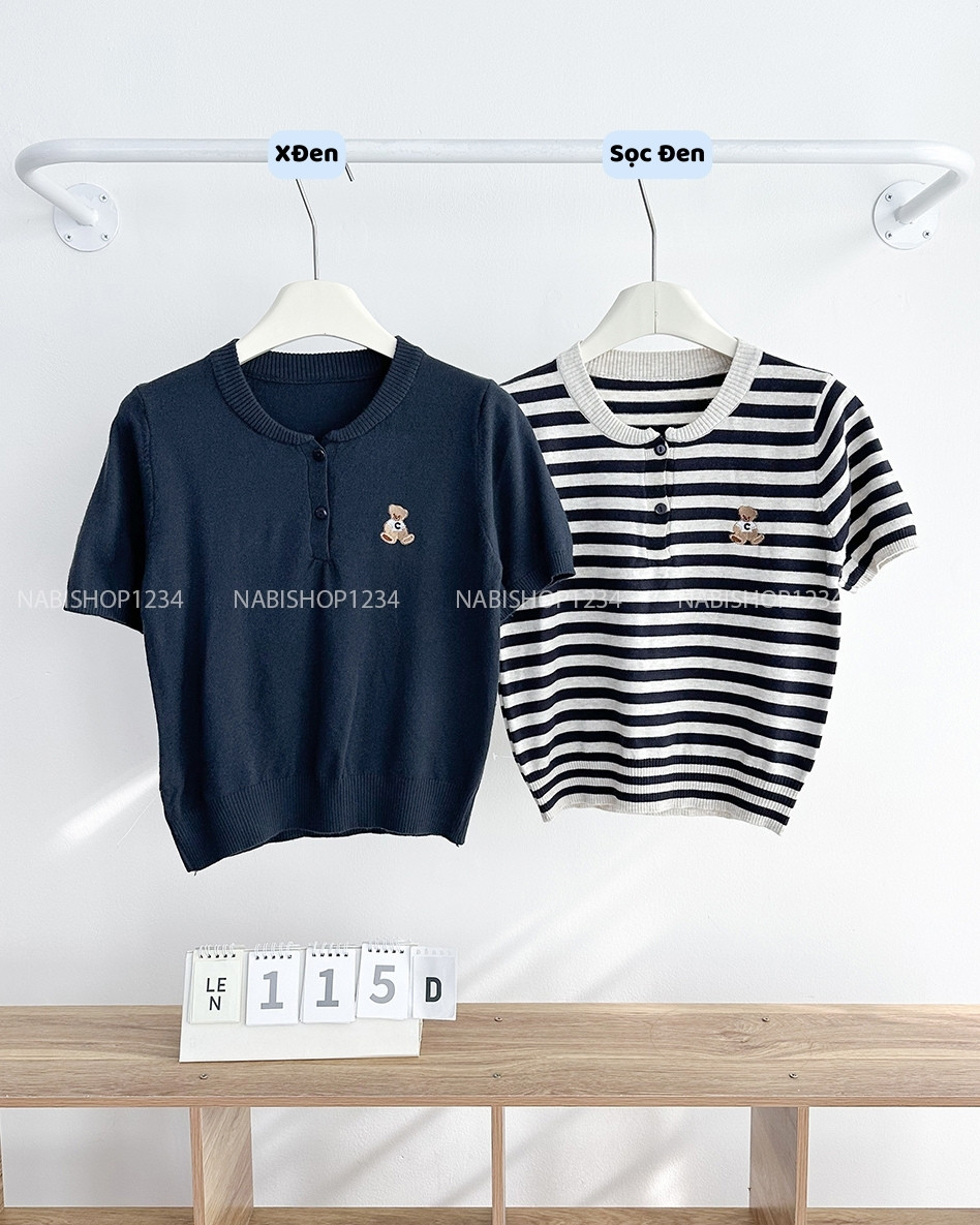 Áo Len Số 115-D Cổ Nút Thêu Gấu