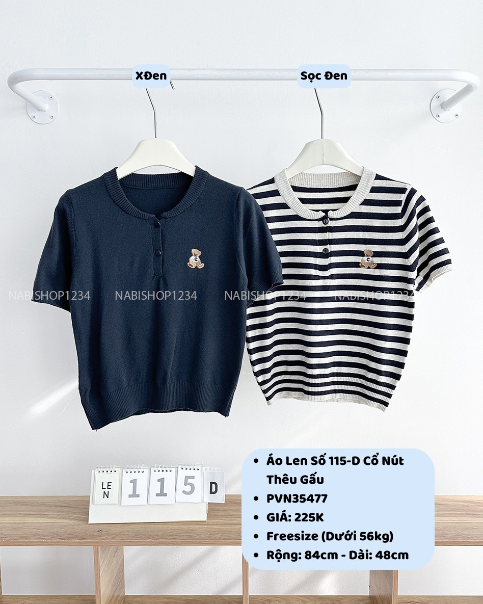 Áo Len Số 115-D Cổ Nút Thêu Gấu