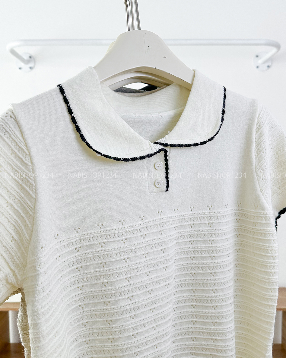 Áo Len Số 118-C Polo Hoạ Tiết Nổi Kẻ Ngang