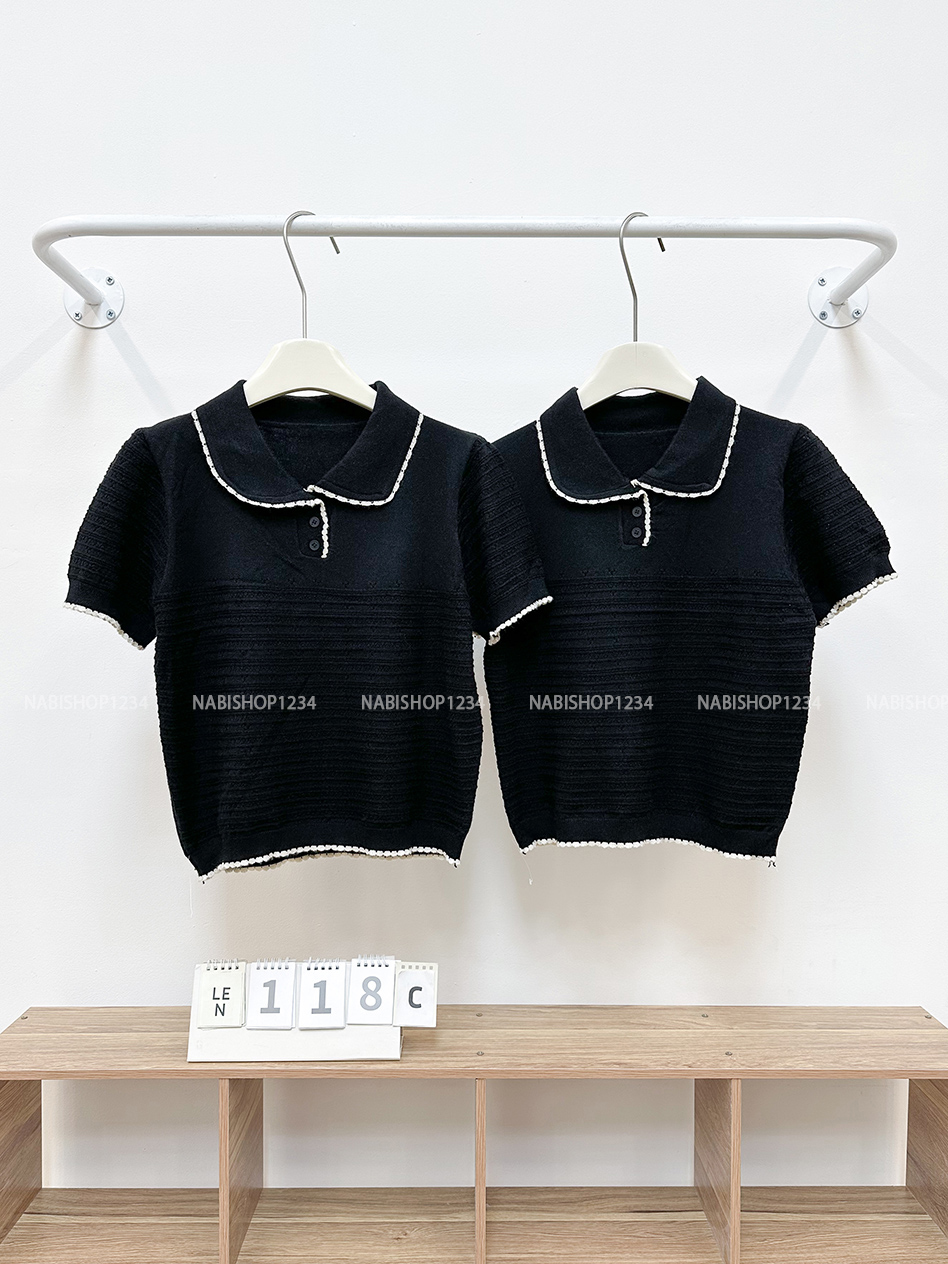 Áo Len Số 118-C Polo Hoạ Tiết Nổi Kẻ Ngang