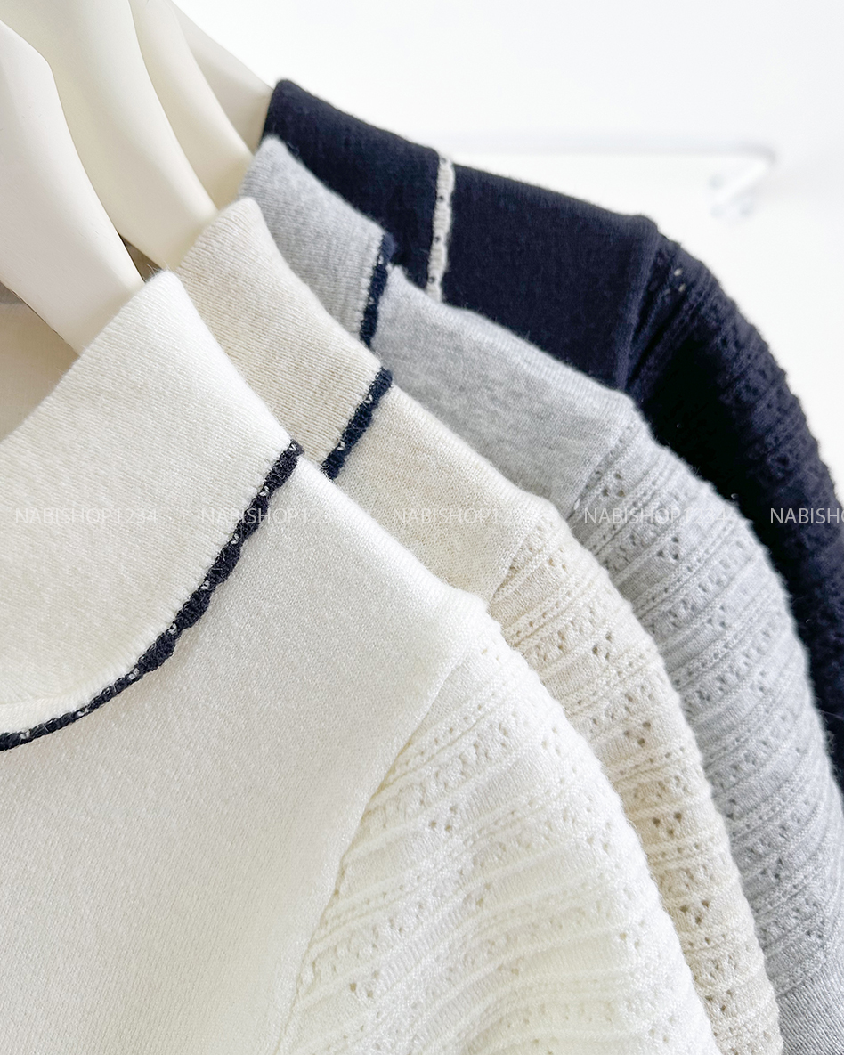 Áo Len Số 118-C Polo Hoạ Tiết Nổi Kẻ Ngang