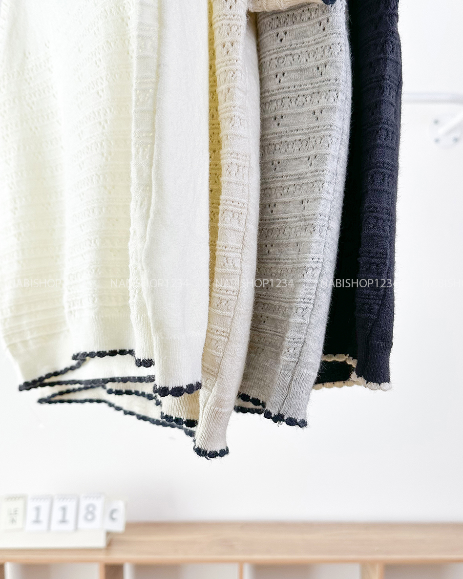 Áo Len Số 118-C Polo Hoạ Tiết Nổi Kẻ Ngang
