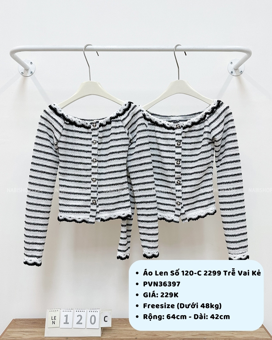 Áo Len Số 120-C 2299 Trễ Vai Kẻ