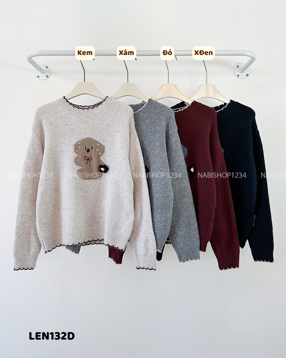 (G30K) Áo Len Số 132-D TD Cún Đính Hoa