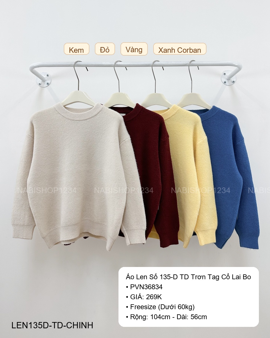 (G30K) Áo Len Số 135-D TD Trơn Tag Cổ Lai Bo