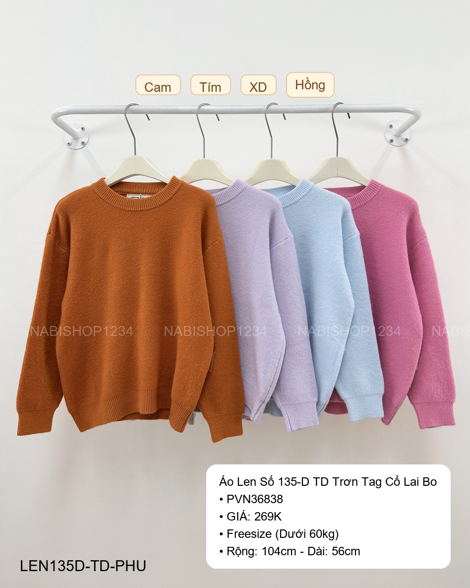 (G30K) Áo Len Số 135-D TD Trơn Tag Cổ Lai Bo