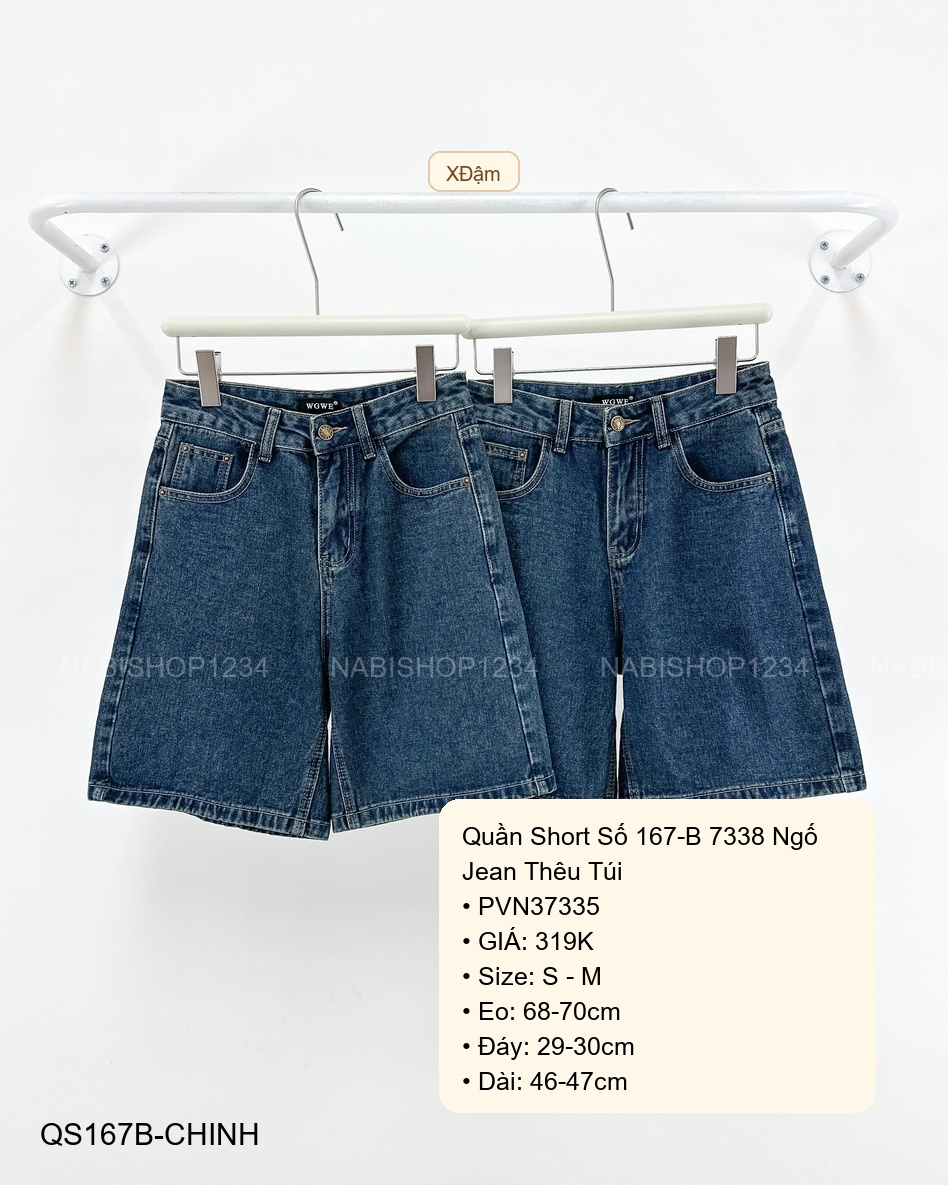 Quần Short Số 167-B 7338 Ngố Jean Thêu Túi