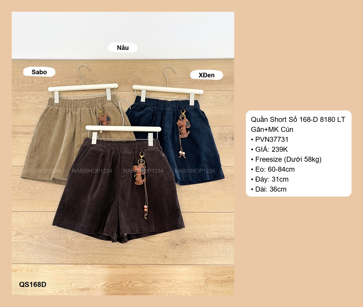 Quần Short Số 168-D 8180 LT Gân+MK Cún