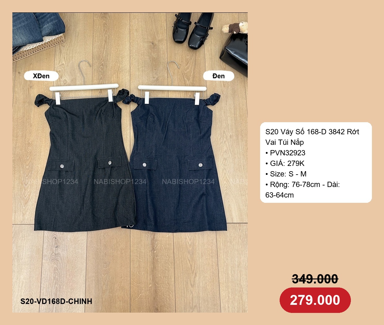 S20 Váy Số 168-D 3842 Rớt Vai Túi Nắp