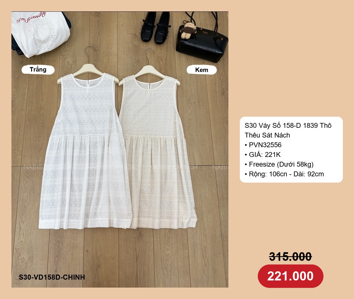 S30 Váy Số 158-D 1839 Thô Thêu Sát Nách