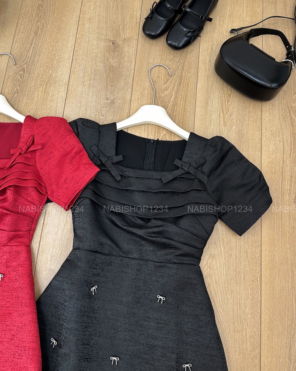 S50 Váy Số 55- X Xếp Ngực Đính Nơ 68/75