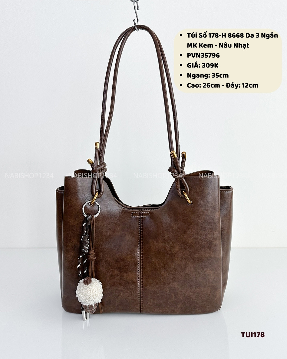 Túi Số 178-H 8668 Da 3 Ngăn + MK Kem