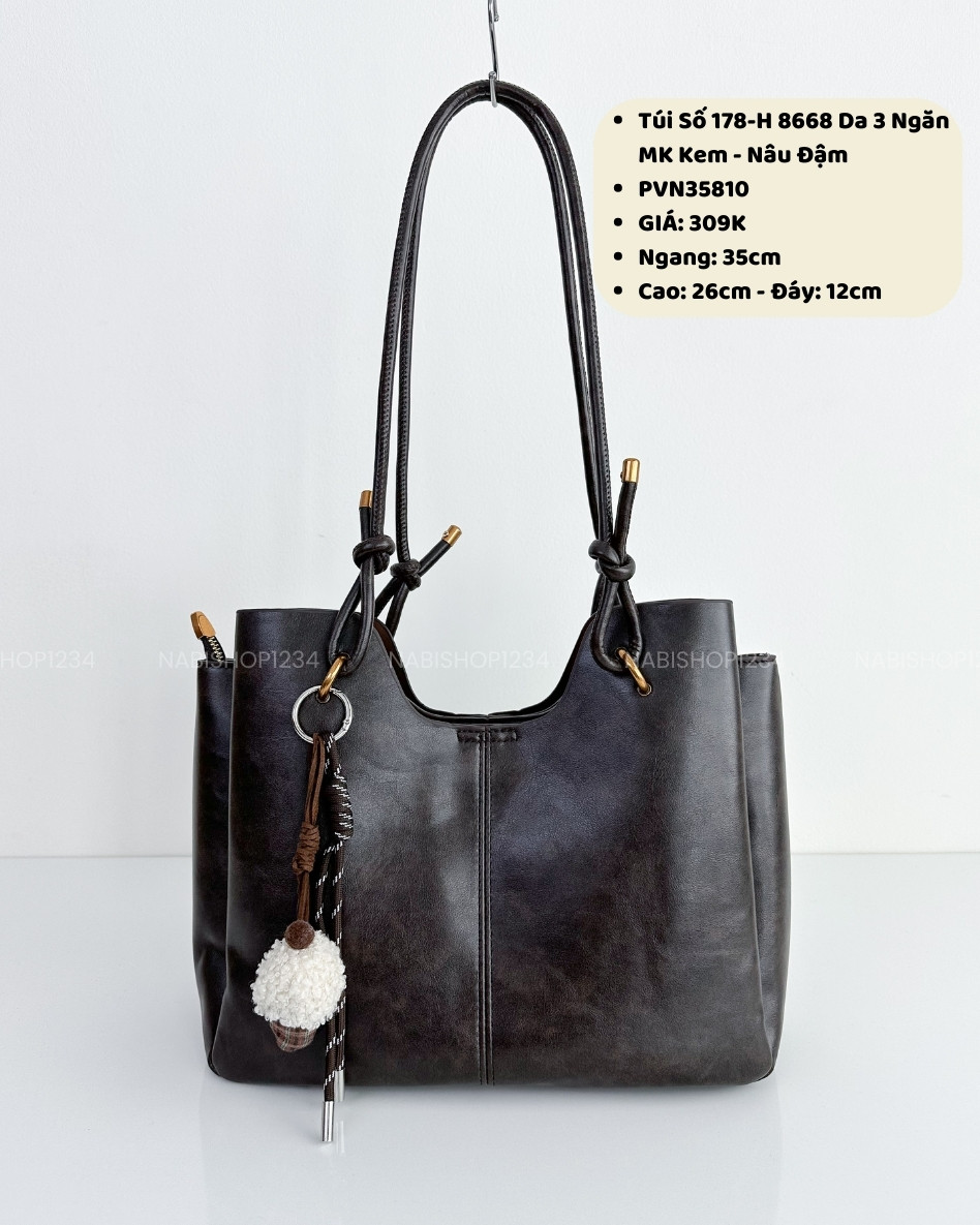 Túi Số 178-H 8668 Da 3 Ngăn + MK Kem