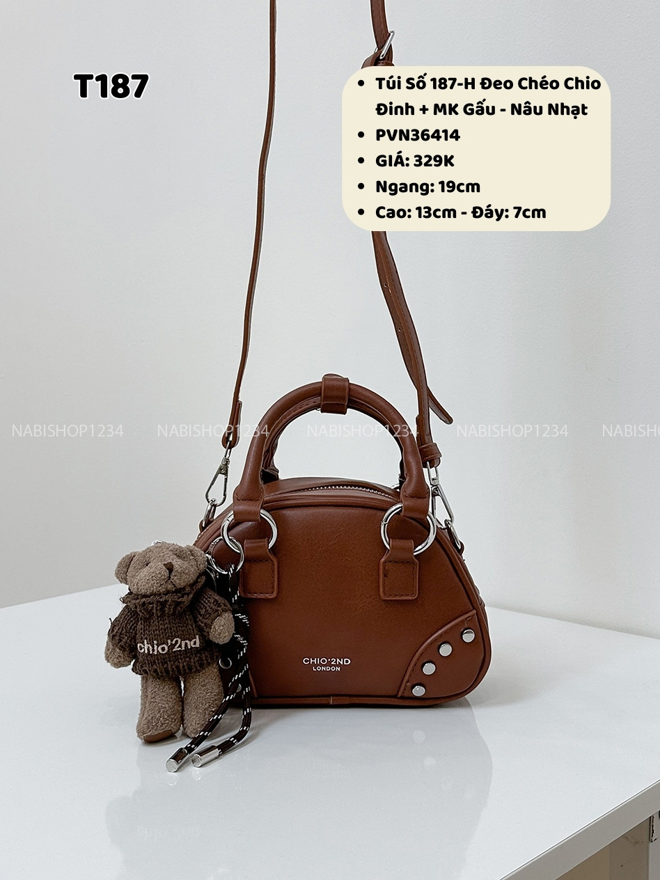 Túi Số 187-H Đeo Chéo Chio Đinh + MK Gấu