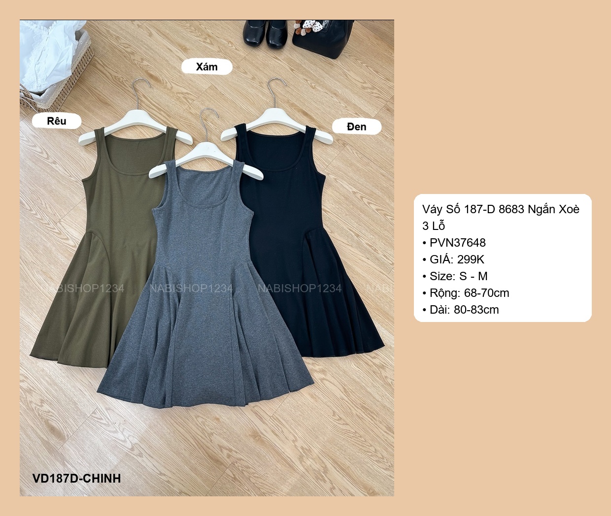 Váy Số 187-D 8683 Ngắn Xoè 3 Lỗ