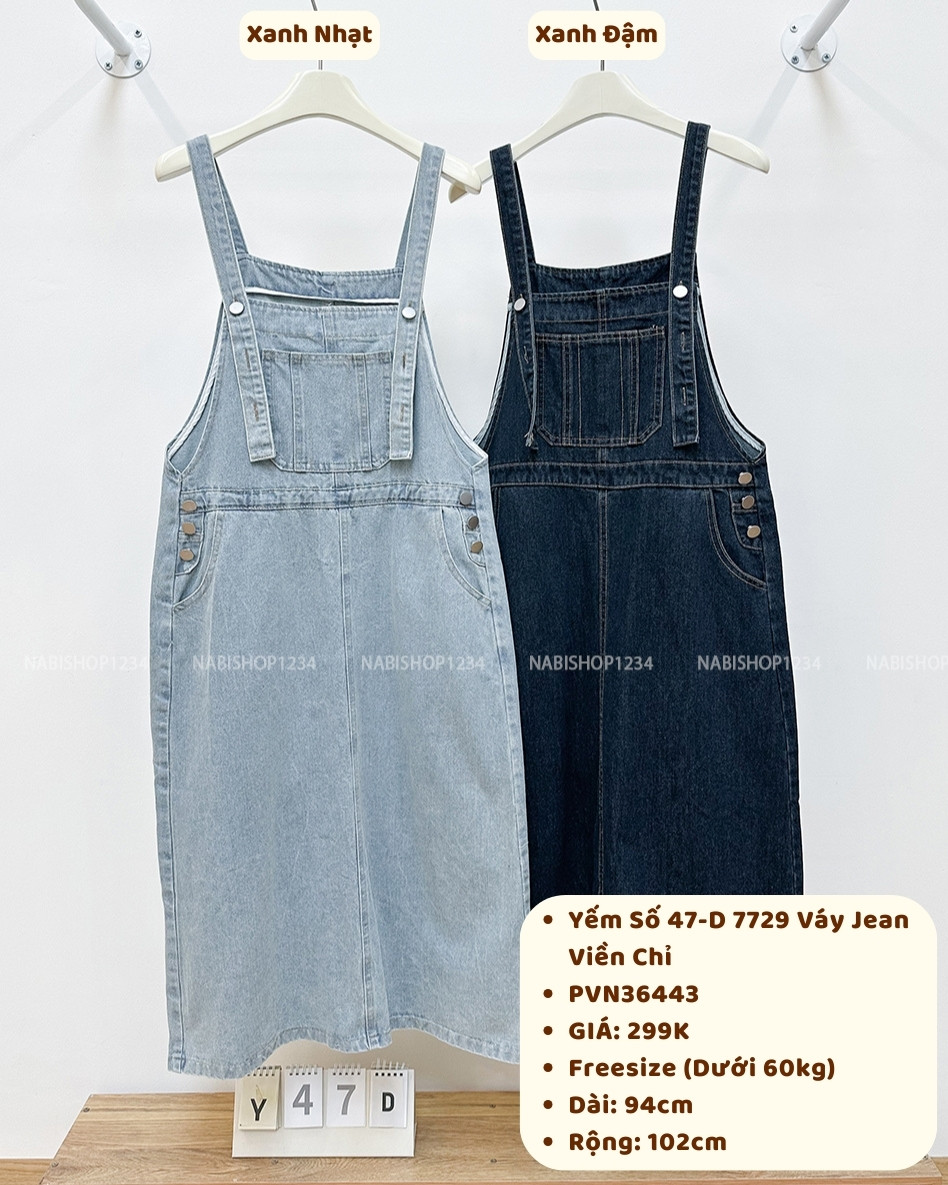 Yếm Số 47-D 7729 Váy Jean Viền Chỉ