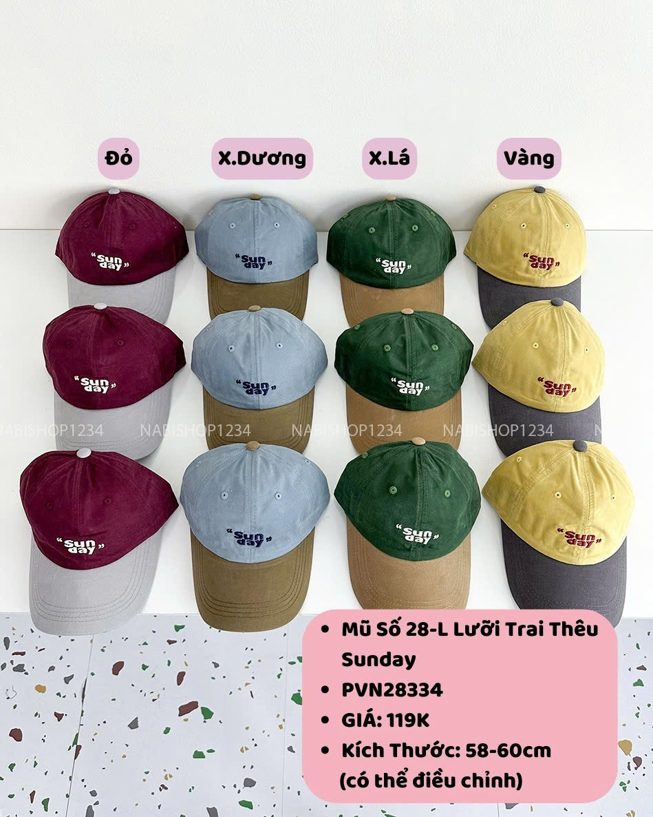 Mũ Số 28-L Lưỡi Trai Thêu Sunday