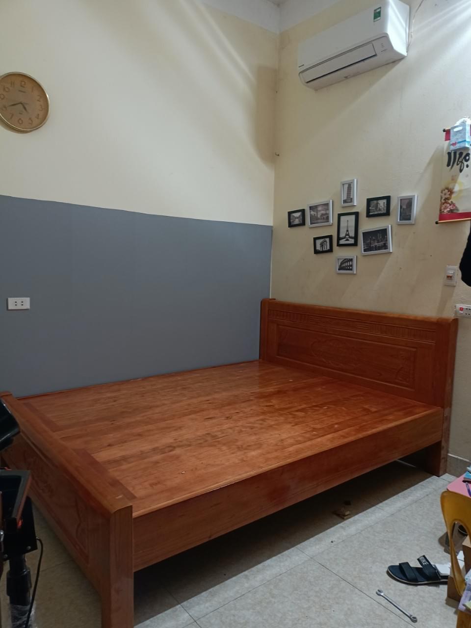 GIƯỜNG NGỦ GỖ SỒI 1m6x2m màu cánh dán