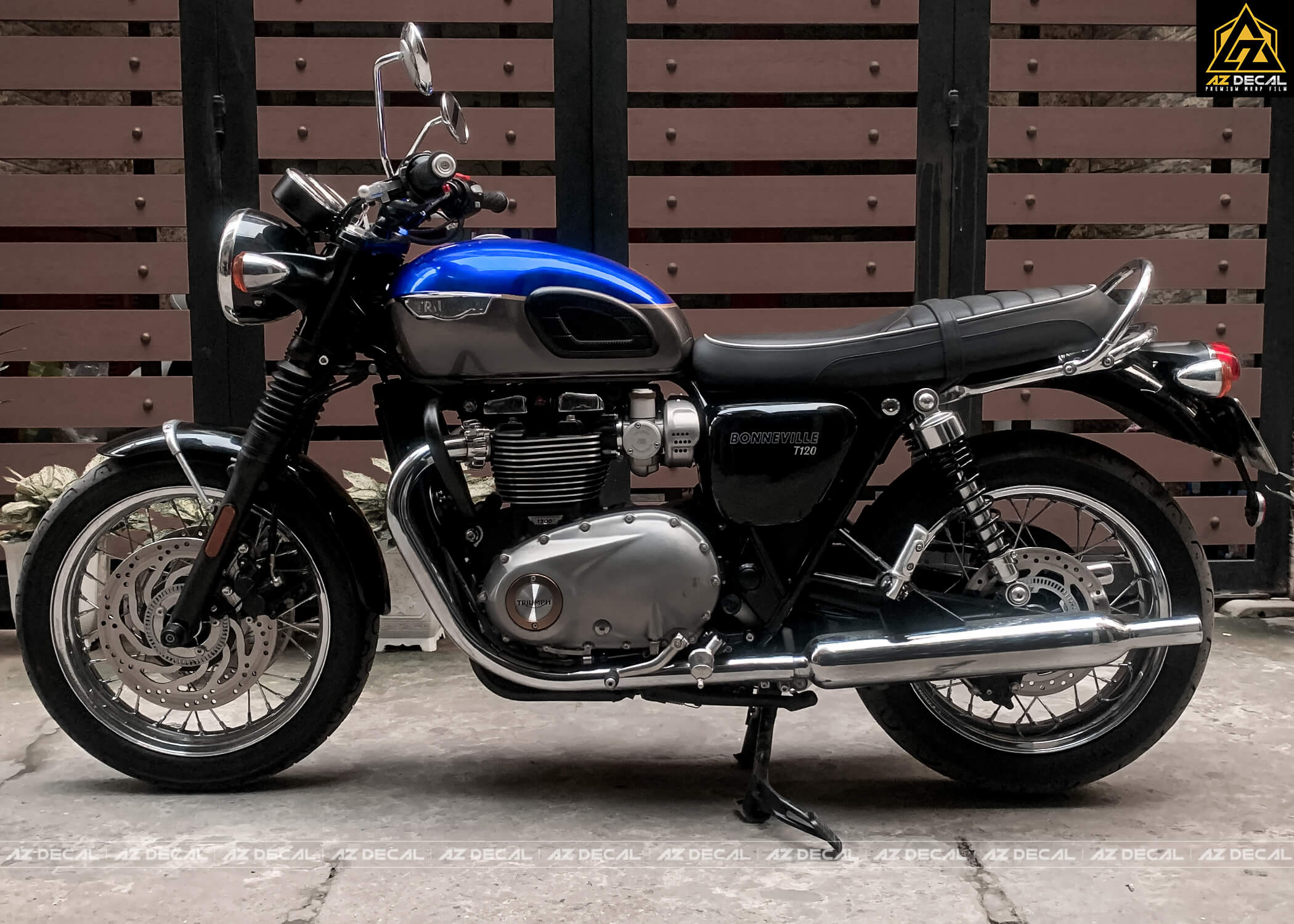 Dán xe pkl Triumph Bonneville T120 màu xanh