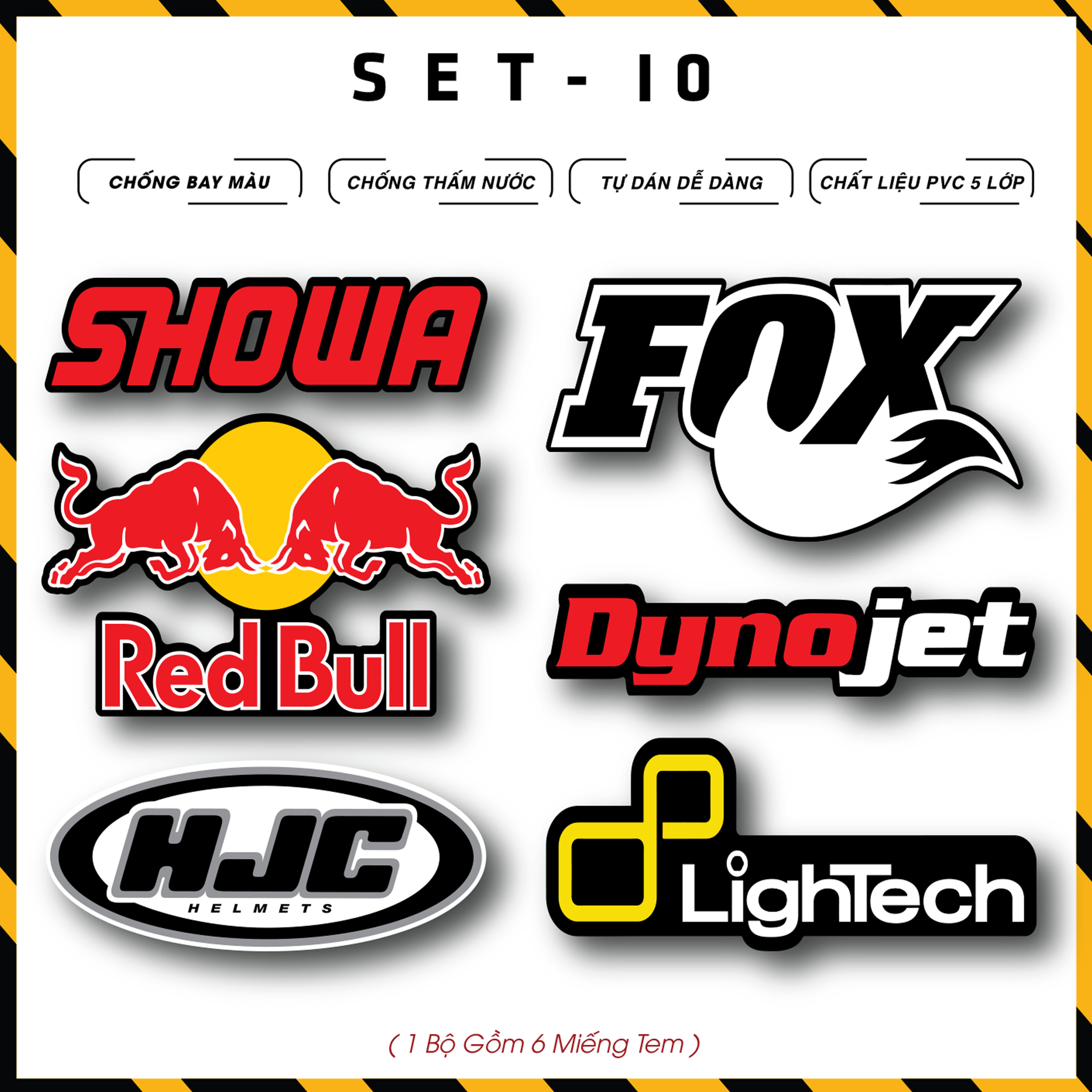 Tem sticker logo Showa, Red Bull, Fox, Lightech, HJC, Dynojet