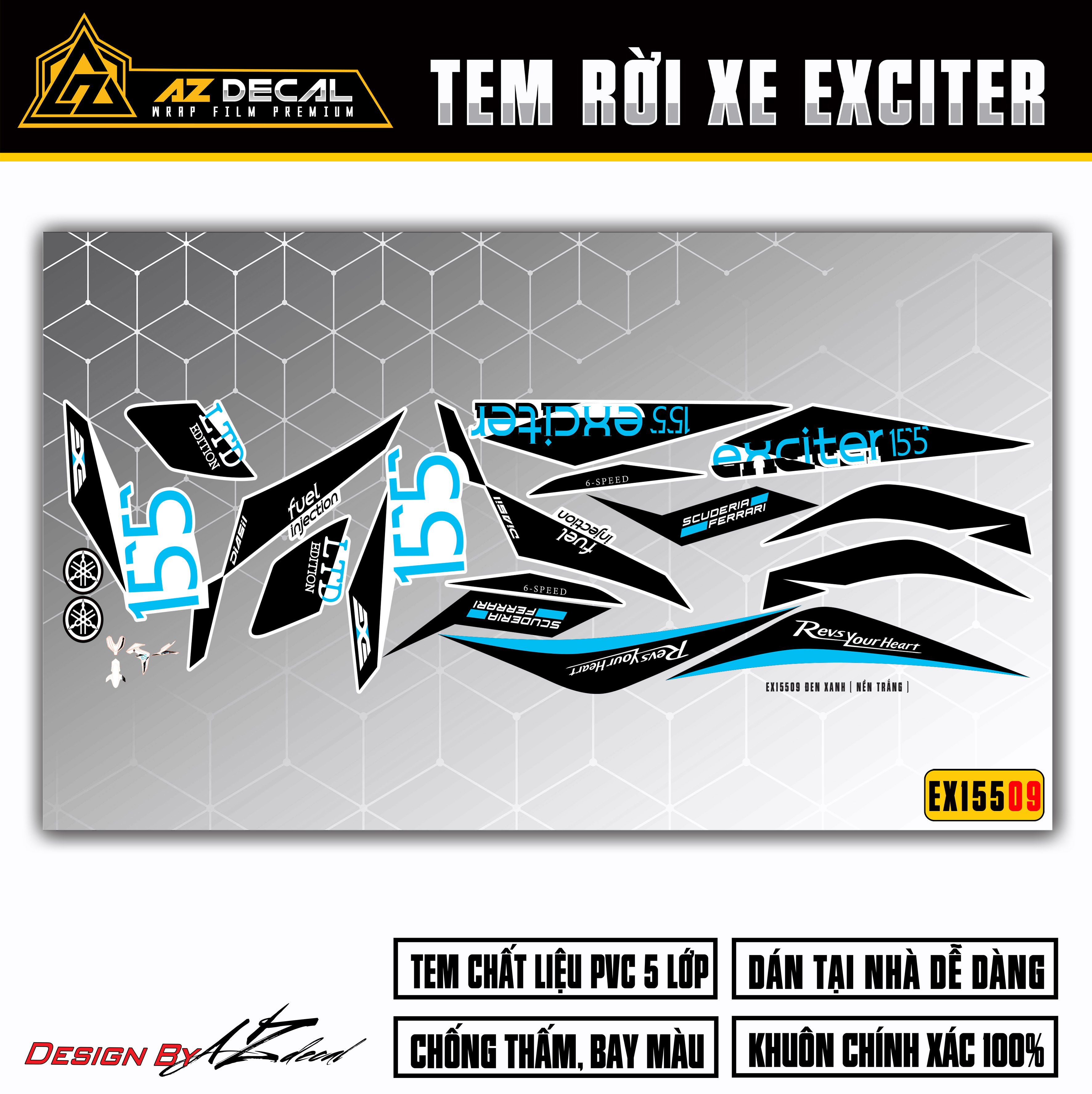 Tem Xe Exciter 155 | EX15509 | Mẫu LTD Edition cho xe trắng
